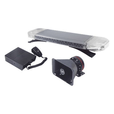 Kit básico para equipar unidades de Seguridad Pública (Barra de Luces Rojo-Azul, Sirena y Bocina)