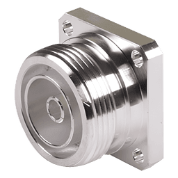 Conector DIN 7-16 Hembra, Tipo Flange de 4 Hoyos para Panel y Copa Soldable.