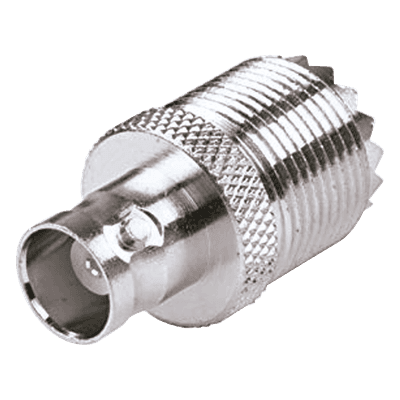 Adaptador en Linea para 50 Ohm, Conector UHF Hembra (SO-239) a BNC Hembra, Níquel/ Plata/ Delrin.