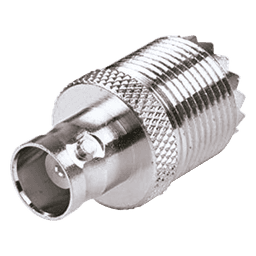 Adaptador en Linea para 50 Ohm, Conector UHF Hembra (SO-239) a BNC Hembra, Níquel/ Plata/ Delrin.