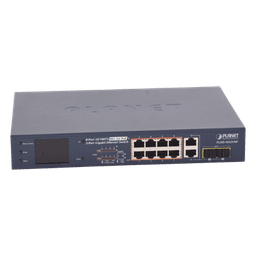Switch PoE+ / Distancia 250 Metros / 8 Puertos + 2 Combo TP/SFP Gigabit y Pantalla LCD Para Monitoreo