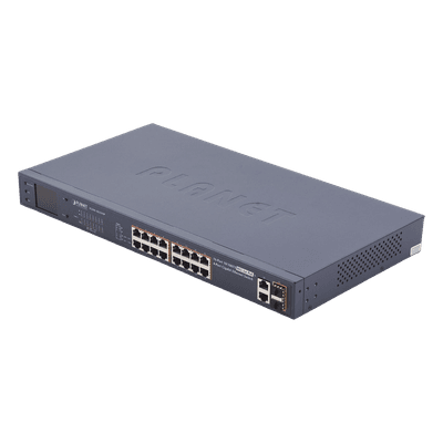 Switch No Administrable PoE+ Extender, Aislamiento VLAN de 16 Puertos +, 2 Combo TP/SFP Gigabit y Pantalla 