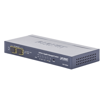Switch Administrable de Escritorio de 8 Puertos Gigabit/ 2 Puertos SFP / 20 Gbps Switching / PoE In 802.3af/at / Dual Power DC + PoE / VLAN Q-in-Q / IPv6/IPv4/  Administración Remota con CloudNMS