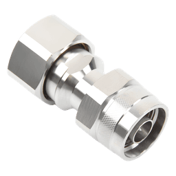 Adaptador en Línea de Conector 4.3-10 Macho a N Macho, Bronce Blanco/ Plata/ Teflón.