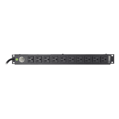 Multicontacto Horizontal (PDU) de 10 Contactos (NEMA 5-15R) Rack 19" 1UR. Voltaje Entrada/Salida: 120Vca/15A