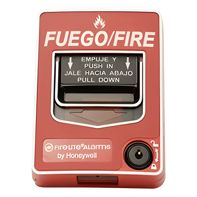 Estación manual de doble acción contra incendio, convencional, rotulado bilingüe FIRE/FUEGO y reset con llave