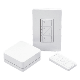 Kit de inicio Caseta Wireless con hub Smart Bridge, atenuador de pared, control Pico y placa Claro para controlar la iluminación desde la app Lutron