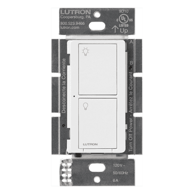 Interruptor de pared inteligente on/off Caseta Wireless, voltaje dual 120/277 V, 5 A en LED, sin cable neutro, compatible con controles Pico y Smart Bridge