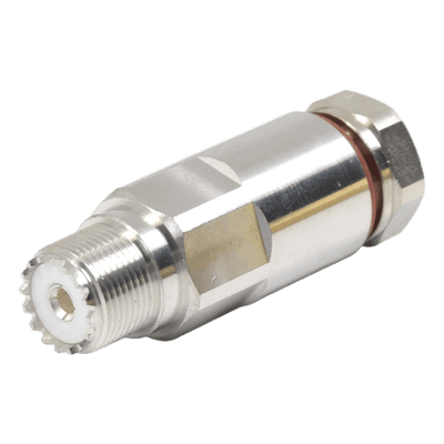Conector UHF Hembra SO-239 / Rosca / Frecuencia 0-300 MHz / Cables LP-450A, LDF4-50A / Bronce Blanco / Teflón PTFE