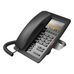Teléfono IP Hotelero / Pantalla LCD Color 3.5" / 2 Líneas SIP / 6 Teclas Hotline / Puerto USB Carga / PoE 802.3af / Personalización Logo Hotel
