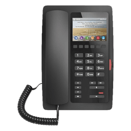 Teléfono IP Hotelero / Pantalla LCD Color 3.5" / 2 Líneas SIP / 6 Teclas Hotline / Puerto USB Carga / PoE 802.3af / Personalización Logo Hotel