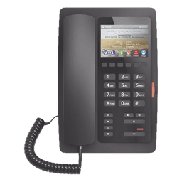 Teléfono IP Hotelero / Pantalla LCD Color 3.5" / 2 Líneas SIP / 6 Teclas Hotline / Puerto USB Carga / PoE 802.3af / Personalización Logo Hotel