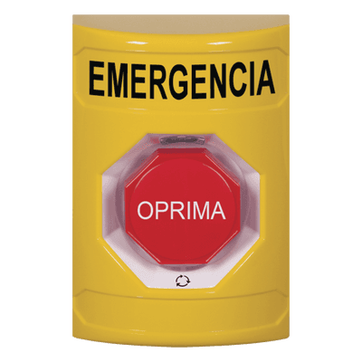 Botón de Emergencia en Español, Color Amarillo, Acción Mantenida, Girar para Restablecer y LED Multicolor