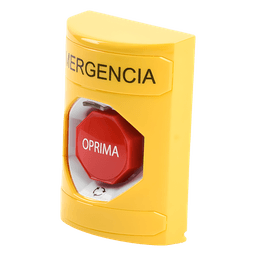 Botón de Emergencia en Español, Color Amarillo, Acción Mantenida, Girar para Restablecer y LED Multicolor