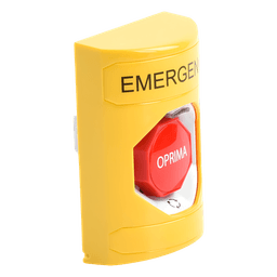 Botón de Emergencia en Español, Color Amarillo, Acción Mantenida, Girar para Restablecer y LED Multicolor
