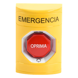 Botón de Emergencia en Español, Color Amarillo, Acción Mantenida, Girar para Restablecer y LED Multicolor