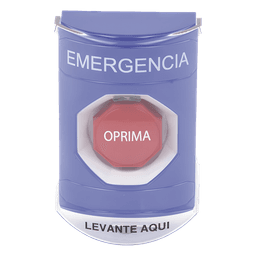​Botón Multipropósito, Color Azul, De Superficie, Con Tapa De Policarbonato, Con Bocina Pre Alarma, Solo Interior, Llave Para Restablecer, Texto De Emergencia, Español