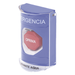 ​Botón Multipropósito, Color Azul, De Superficie, Con Tapa De Policarbonato, Con Bocina Pre Alarma, Solo Interior, Llave Para Restablecer, Texto De Emergencia, Español