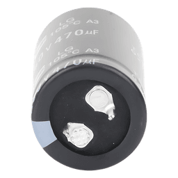 Capacitor Electrolítico de Aluminio, Radial de 470 µFd, 250 Vcc, 105 °C, 25 x 40 mm.