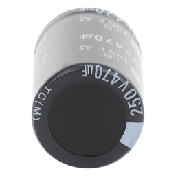 Capacitor Electrolítico de Aluminio, Radial de 470 µFd, 250 Vcc, 105 °C, 25 x 40 mm.