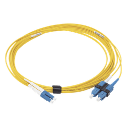 Jumper de Fibra Óptica Monomodo (OS2), XGLO, LC/UPC-SC/UPC Duplex, OFNR, Color Amarillo, 5 Metros (16.40 Pies)