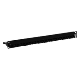 Patch Panel / 24 Puertos / Modular Vacío / Plano / 1UR / Cat 6A Blindado / Acero Negro