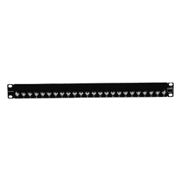 Patch Panel / 24 Puertos / Modular Vacío / Plano / 1UR / Cat 6A Blindado / Acero Negro
