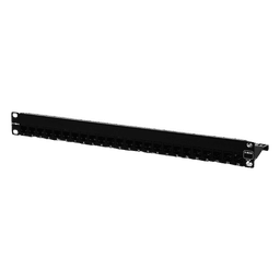 Patch Panel / 24 Puertos / Modular Vacío / Plano / 1UR / Cat 6A Blindado / Acero Negro