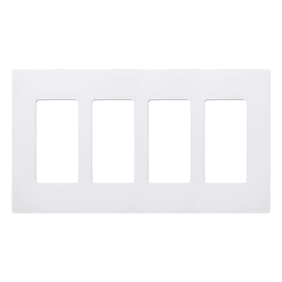 Placa de pared Claro de 4 espacios, acabado brillante color blanco, sin tornillos visibles, para atenuadores, apagadores y controles Pico de Lutron
