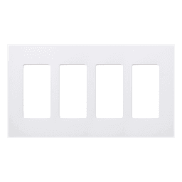 Placa de pared Claro de 4 espacios, acabado brillante color blanco, sin tornillos visibles, para atenuadores, apagadores y controles Pico de Lutron