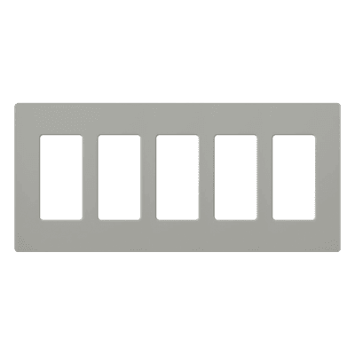 Placa de pared Claro de 5 espacios, acabado brillante color gris, sin tornillos visibles, para atenuadores, apagadores y controles Pico de Lutron