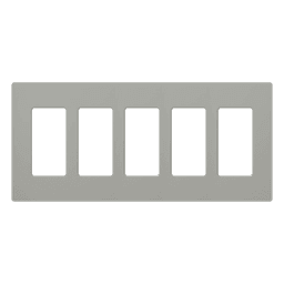 Placa de pared Claro de 5 espacios, acabado brillante color gris, sin tornillos visibles, para atenuadores, apagadores y controles Pico de Lutron