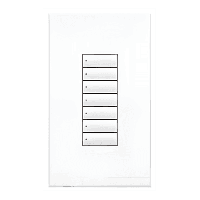 Teclado de pared seeTouch QS de 7 botones con retroiluminación y LED de estado, estilo insert, alimentado por QS Link, color blanco, para GRAFIK Eye QS, Sivoia QS y Quantum