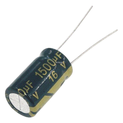 Capacitor Electrolítico de Aluminio, Radial de 1500 µFd, 16 Vcc, 105 °C, 10 x 20 mm.
