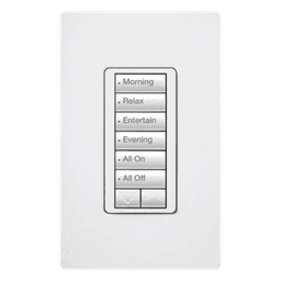 Teclado híbrido C•L de 6 botones con subir/bajar y atenuador integrado de 450 W (100 W en LED/CFL), requiere neutro, para sistema RadioRA 2, color blanco