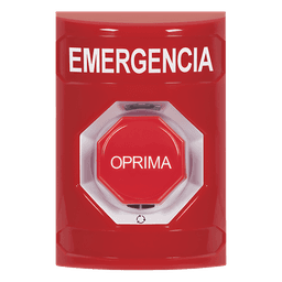Botón de Emergencia, Texto en Español, Color Rojo, Acción Mantenida, Girar para Restablecer y LED Multicolor