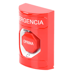 Botón de Emergencia, Texto en Español, Color Rojo, Acción Mantenida, Girar para Restablecer y LED Multicolor