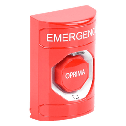 Botón de Emergencia, Texto en Español, Color Rojo, Acción Mantenida, Girar para Restablecer y LED Multicolor