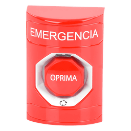 Botón de Emergencia, Texto en Español, Color Rojo, Acción Mantenida, Girar para Restablecer y LED Multicolor