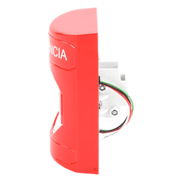 Botón de Emergencia, Texto en Español, Color Rojo, Acción Mantenida, Girar para Restablecer y LED Multicolor