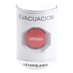 Botón de Evacuación, Texto en Español, Tapa Protectora de Policarbonato Súper Resistente, Restablecimiento con Llave