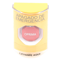 Botón de Apagado de Emergencia, Texto en Español, Tapa Protectora de Policarbonato Súper Resistente, Restablecimiento con Llave