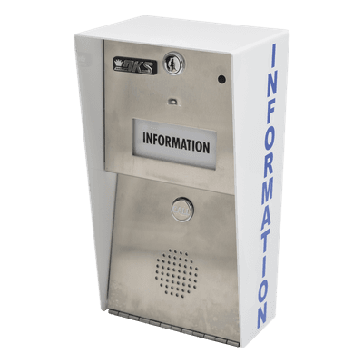 Estación de información / Comunicación full duplex / Línea telefónica analógica, digital o VoIP / Marcación automática 10 u 11 dígitos / Transformador 16 VCA 20 VA incluido