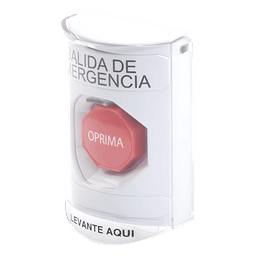 Botón de Emergencia, Texto en Español, Tapa Protectora de Policarbonato Súper Resistente, Restablecimiento con Llave
