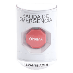 Botón de Emergencia, Texto en Español, Tapa Protectora de Policarbonato Súper Resistente, Restablecimiento con Llave