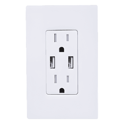 Tomacorriente dúplex con USB / 15 A 125 V 60 Hz / 2 puertos USB-A 2.0, 3.8 A a 5 V / resistente a manipulaciones / estilo Designer (Claro)