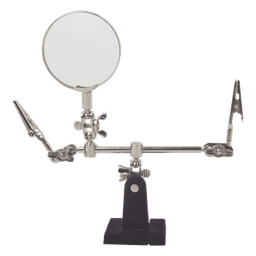 Soporte con lupa y dos brazos con clip. Ideal para trabajos de soldadura.