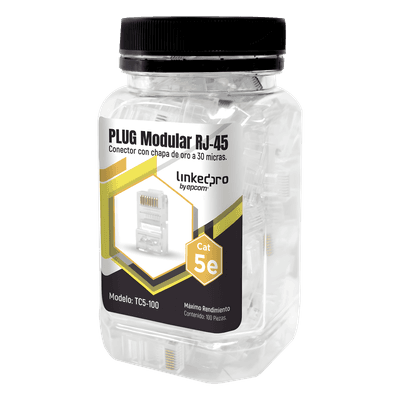 Bote con 100 Piezas de Plug Modular RJ45 Cat5e sin Blindaje, Chapado de Oro a 30 Micras para Durabilidad Extrema