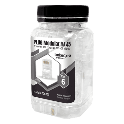 Bote con 100 Piezas de Plug Modular RJ45 Cat6 sin Blindaje, Chapado de Oro a 30 Micras para Durabilidad Extrema