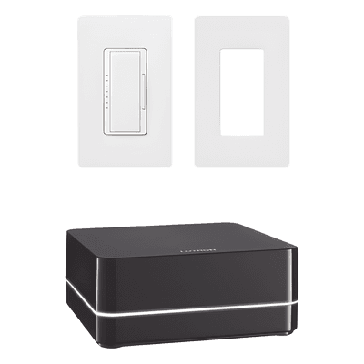 Kit de control de iluminación RA2 Select con repetidor principal, atenuador de 600 W (150 W LED) y placa Claro, control desde la app Lutron y asistentes de voz